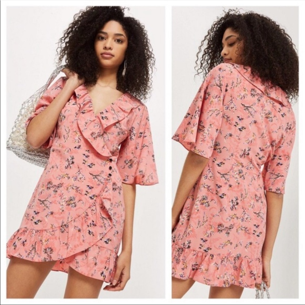 Topshop off duty pink floral ruffle dress - Picture 1 of 5